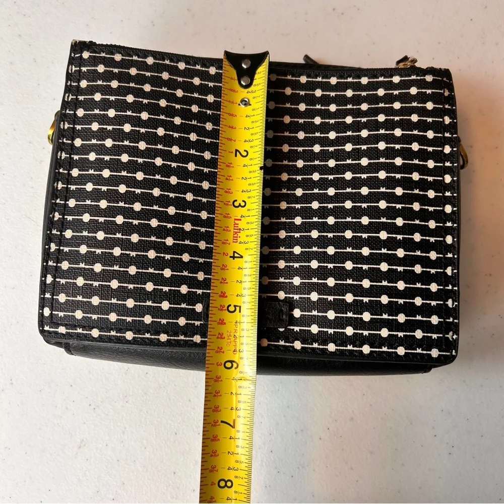 Fossil Black White Key Print Triple Zip Crossbody Bag Brass‎ Hardware